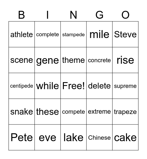 Level F-Long E Bingo Card
