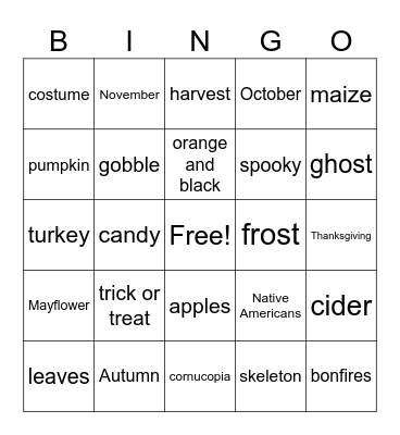 Fall Bingo Card