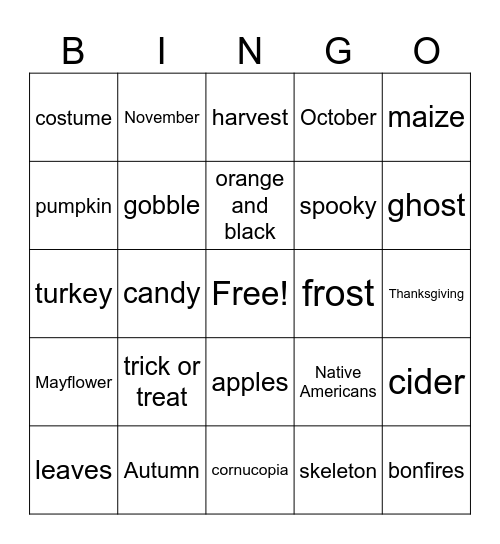 Fall Bingo Card