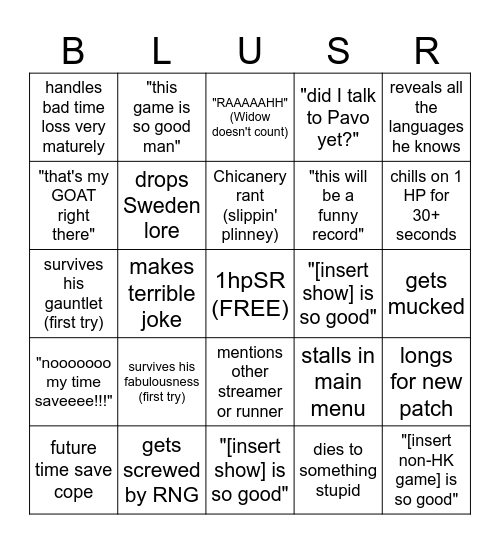 BlueSR Bingo Card