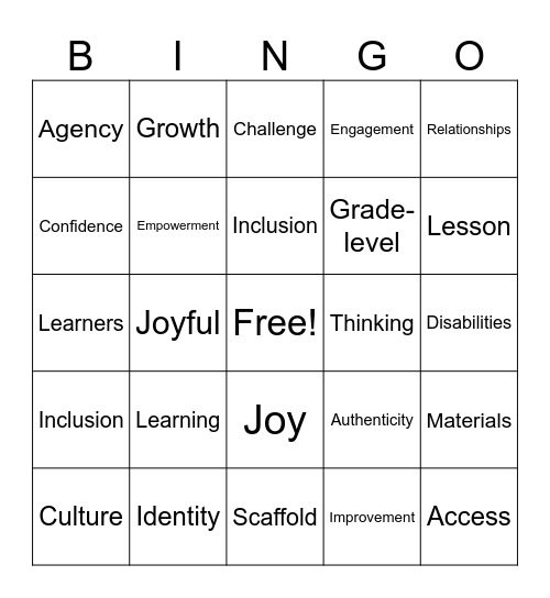 Instructional Vision Bingo Card