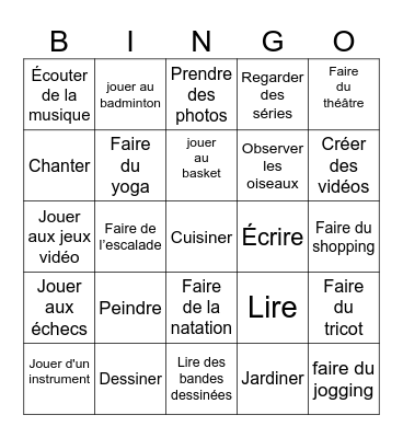 Les Passe temps (AVISHI CHESTHA) Bingo Card