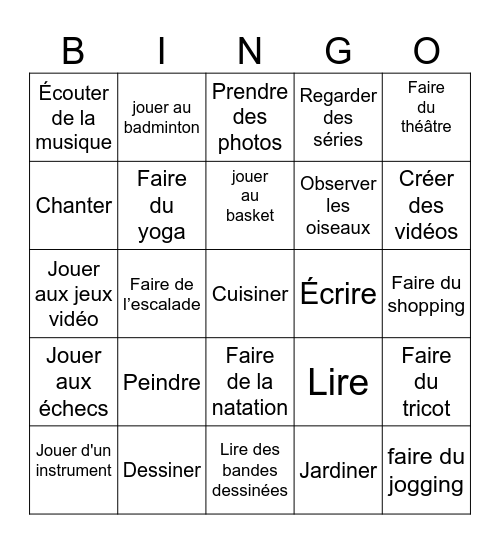 Les Passe temps (AVISHI CHESTHA) Bingo Card