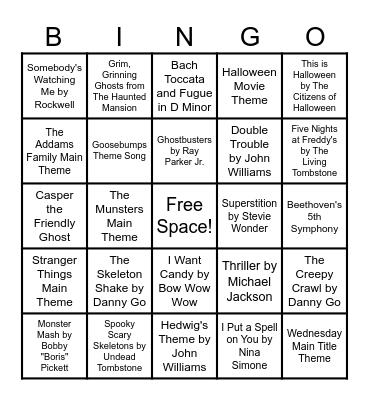 Spooky Song Bingo Card