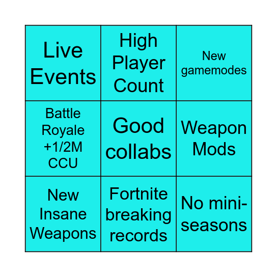 FORTNITE CHAPTER 7 Bingo Card