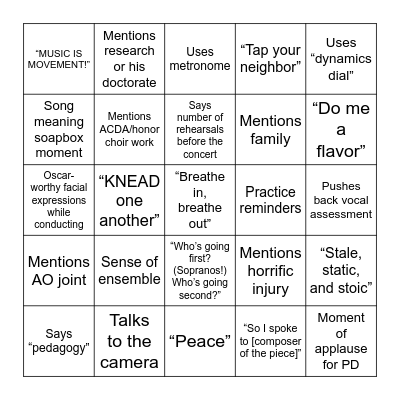 Hansen Bingo Card