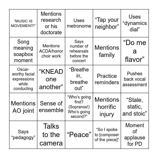 Hansen Bingo Card