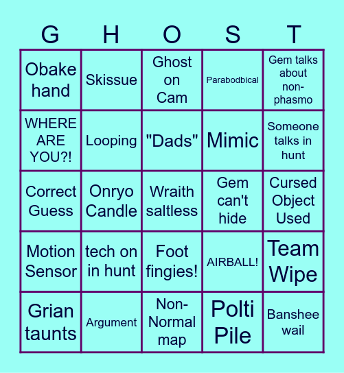 GIGGS PHASMO Bingo Card
