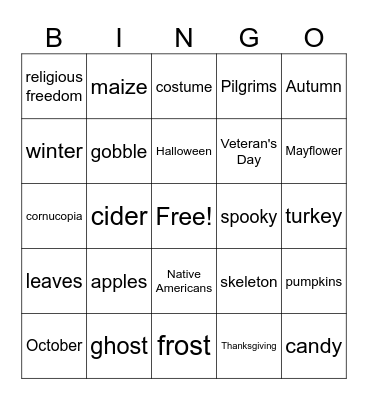 Fall Bingo Card