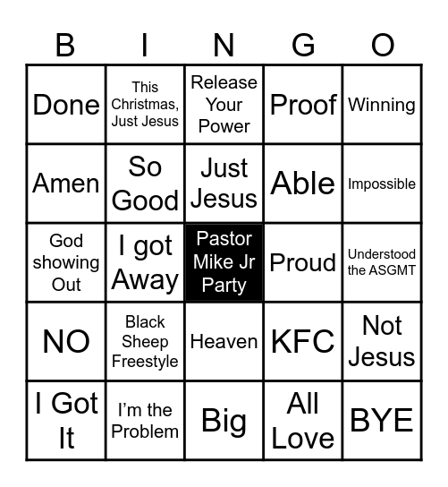 Pastor MIke Jr Party Bingo Card