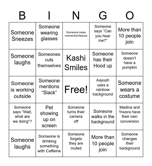 Zach's card Bingo Card