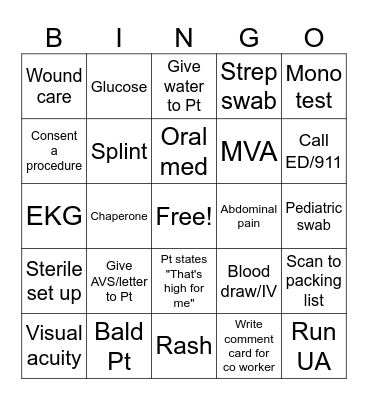 Camas Urgent Care Bingo Card