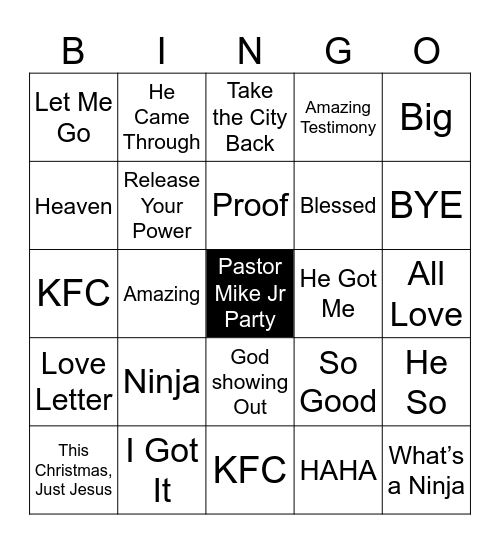 Pastor Mike Jr Party Bingo Card