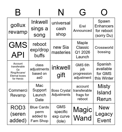 MAPLECON 2025 Bingo Card