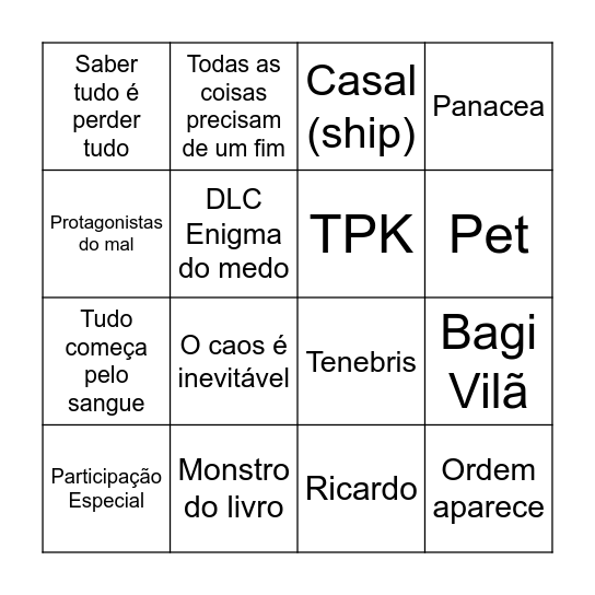 Hexatombe Bingo Card