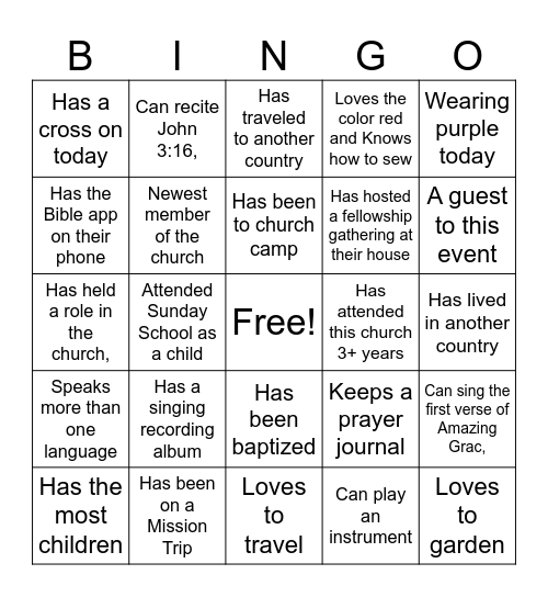Woman's Fellowship 2025 Bingo Card