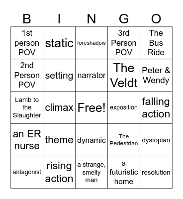 Fiction Unit Review Bingo Card
