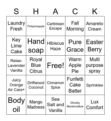 ShackO in your PJ'S Bingo Card