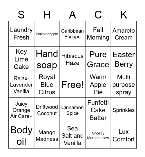 ShackO in your PJ'S Bingo Card