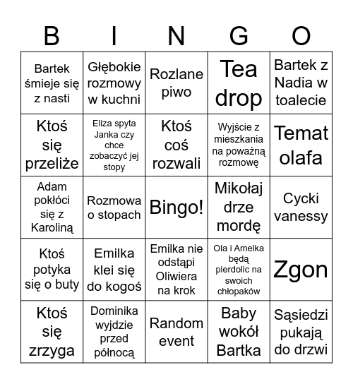 Imprezka Bingo Card