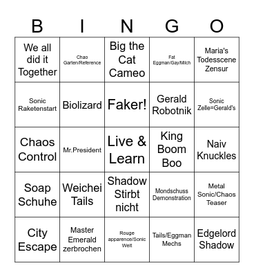 Sonic 3 Bingo Card