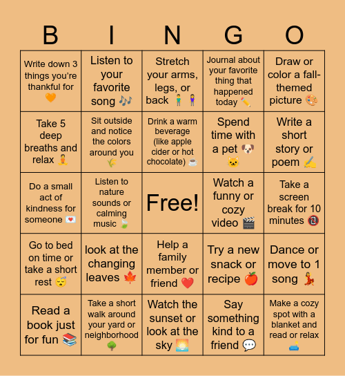 Pumpkin Spice for the Soul Bingo Card