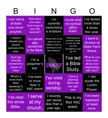Y.A.C. KickBack Bingo Card