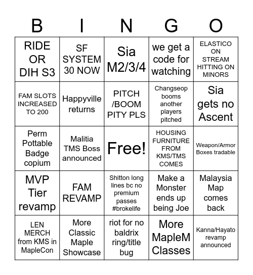 MAPLECON 2025 BINGO Card