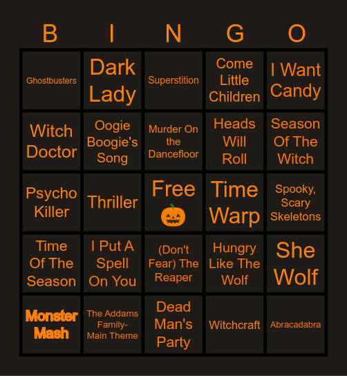 Halloween Music Bingo Card