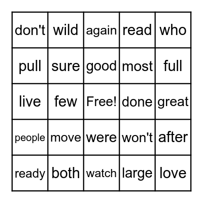 SIPPS Extension Sight Words Bingo Card