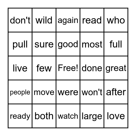 SIPPS Extension Sight Words Bingo Card