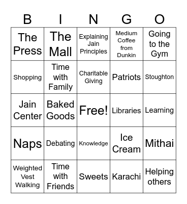 Mukund's Birthday Bingo Card