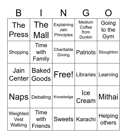 Mukund's Birthday Bingo Card