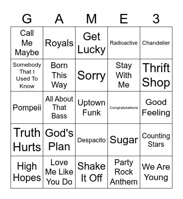 2010s Songs Bingo Card