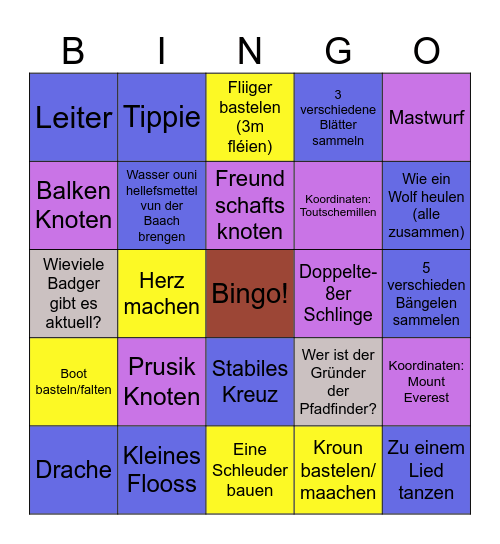 Montée Bingo Card