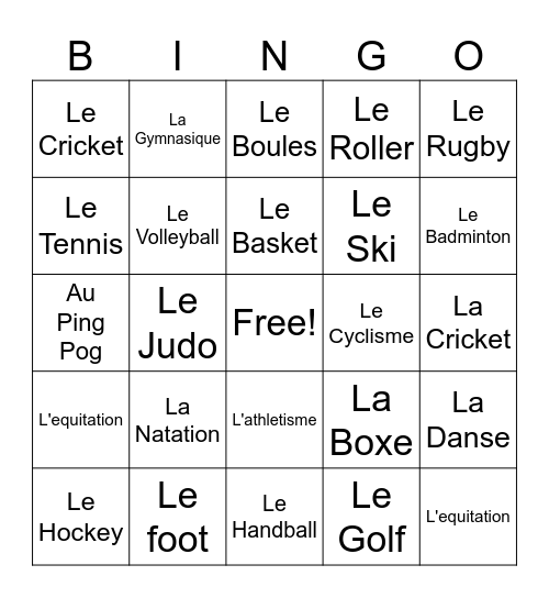 Sportive Bingo(Aikam and jasmine) Bingo Card