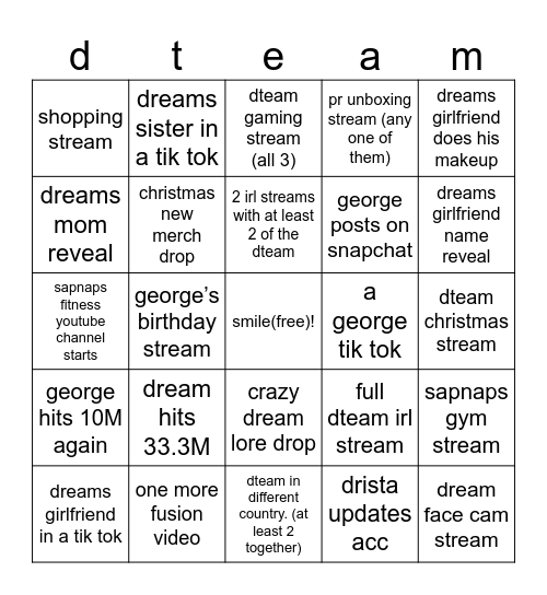 end of year dteam predictions Bingo Card