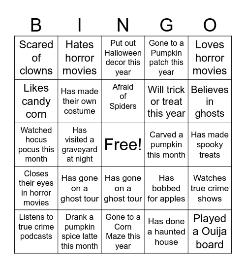 Spooky Bingo Card