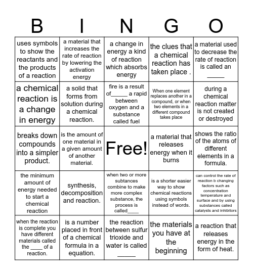 Science 5 Bingo Card