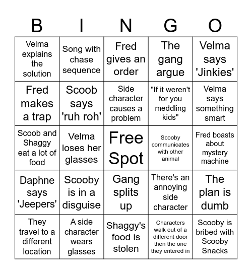 Scooby-doo bingo Card