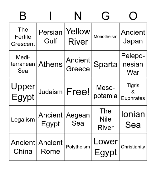 Ancient Civilizations Bingo Card