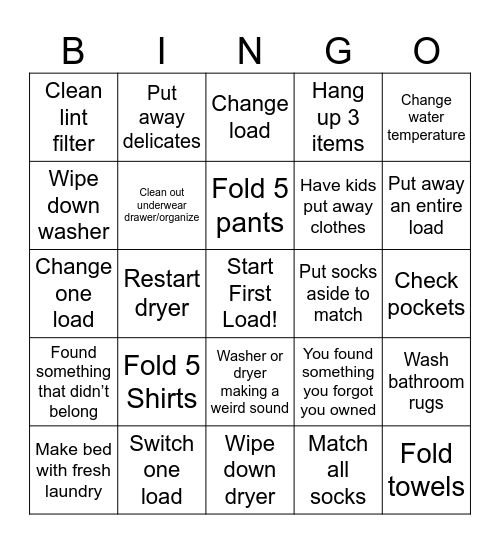 Laundry Bingo Card