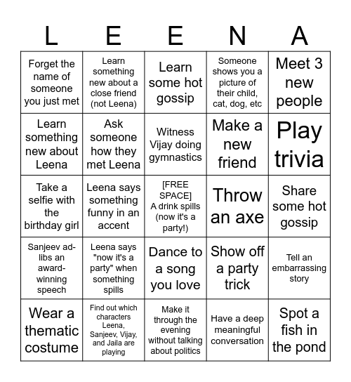 Happy birthday Leena! Bingo Card