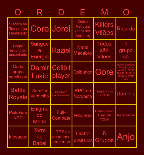 Hexatombe Bingo Card