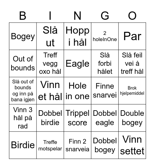 Minigolf Bingo Card