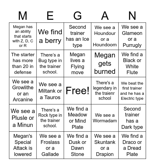 Megan Monday Bingo Card