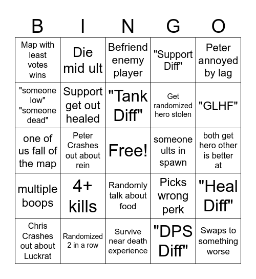 Overwatch Bingo Card
