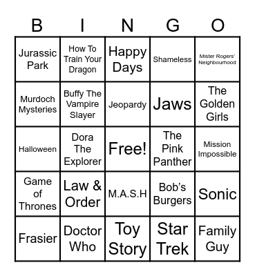 Theme Songs Bingo Card