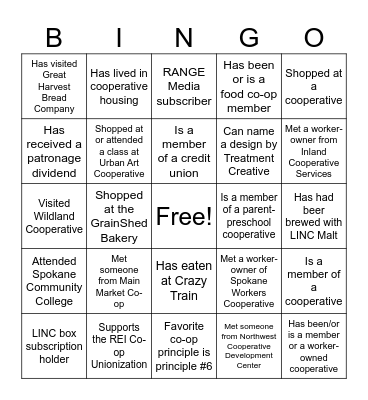 Inland Northwest Regional Co-op Network Bingo Card