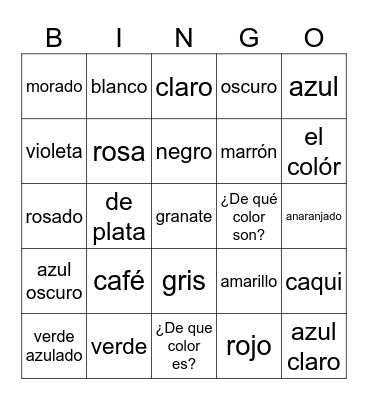 Los Colores Bingo Card